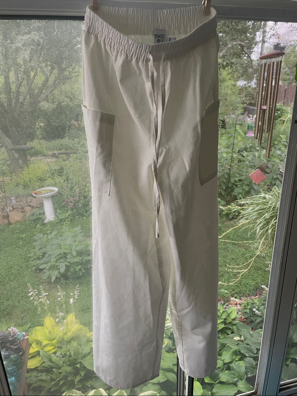 Princess Polly Cream Drawstring Cargo Wide Leg Pants Size 0